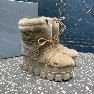 Winter Boots Designer Womens Platform Snow Boot Fashion Triangle Nylon Lace-up Monolith Ski Booties Black White