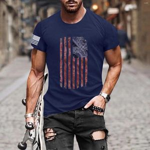 T-shirts pour hommes Hommes Grand Grand Summer Independence Day Mode Casual Chemise imprimée à manches courtes Sheer Long