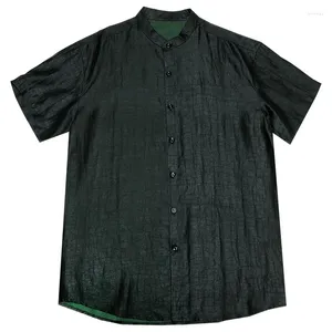 Camisas casuais masculinas oferta especial camisa de gaze de seda verão manga curta tamanho grande gola pai outfit temperamento legal amoreira