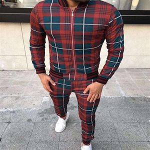 Stylish Tracid Print Tracksuit męskie sporne sporne spodnie 3D Autumn cienki zamek błyskawiczny Suit267T