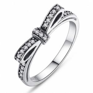 Brand Desgin Gioielli di lusso In argento sterling 925 Zaffiro bianco CZ Pietre preziose Pietre preziose Matrimonio Anello da donna con fiocco Regalo Taglia 5 2525