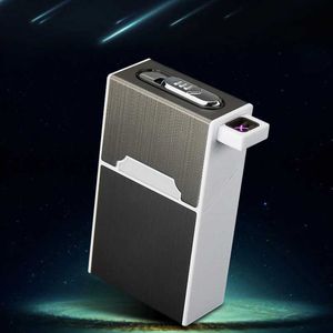 Lighters USB podwójny łuk plazmę lżejsze automatyczne papierosy 20 przypadków papierosów odpornych na wilgoć metalowy papieros gadżet gadżet męski prezent
