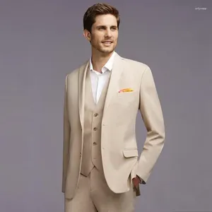 Men's Suits Slim Fit Beige Men 2023 Wedding Groom Tuxedos Bridegroom Set 3Pieces (Jacket Pants Vest) Man Costume Homme Prom Wear