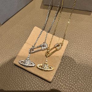 Empress Dowager Pin Chain Necklace Same Style Paper Clip Chain Collar Chain Full Diamond Pendant Womens Advanced Sense 231015