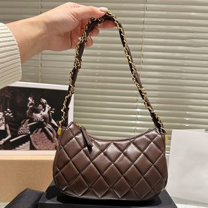 Designer Women 23K Vintage Hobo Shoulder Bag France Luxury Brand Quilted Lambskin Leather Mini Half Moon Underarm Bags Lady Weave Chains Strap Handbag 20/23cm