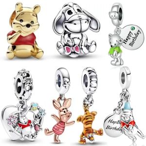 925 prata esterlina encantos pulseira contas charme mini urso porco pingente jóias