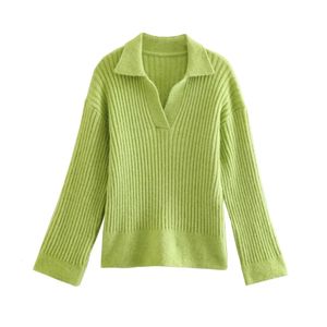 Kvinnors stickor Tees Green Sweater Women Pullover Fall Winter Warm Topps Jersey Longeple Top Pulls Ribbed Sweater's Hoppers 231018