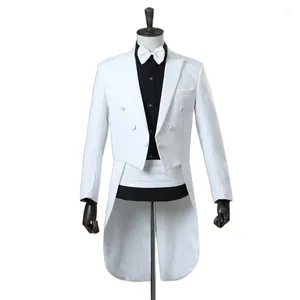 Men's Suits Men Tuxedo Clothes PerforMence Suit Dance Competition White Black Long Single Breasted Party Clothing