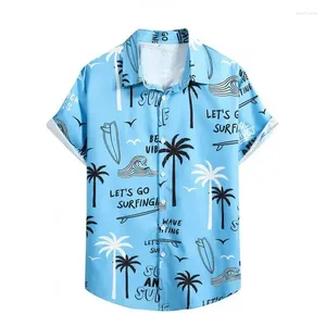 Mäns casual skjortor överdimensionerade män skjorta kort ärm hawaiian man mode topp kokosnöt träd tema maccabi haifa strand semesterkläder