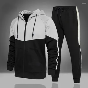 Tute da uomo 2023 Uomo Due pezzi Set Tuta sportiva Casual Manica lunga Cerniera Autunno Inverno Uomo Jogging Moda Outfit Patchwork Colore