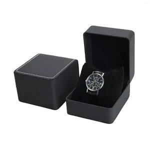 Oglądaj pudełka lnofxas czarne pojedyncze pudełko prezentowe z poduszką pu ​​skórzane zegarek na wyświetlacz etui dla mężczyzn