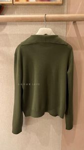 Womens Sweaters Winter loro piana Leisure Dark Green Lapel V-neck Long Sleeve Wool Sweaters