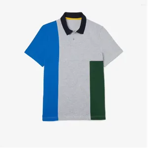メンズポロスワニ春/夏高品質の綿パッチワークコントラストカジュアルラウンドネック通気性短袖ポロシャツ