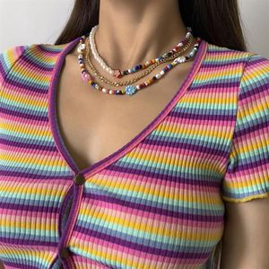Chokers Wonderful Three-Layer Imitation Pearl Necklace For Women Ladies Colorful Flower Pärlade trendiga tillbehör315E