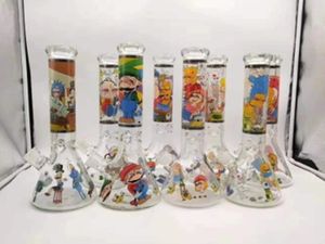 Bong in vetro con stampa cartoon, base del bicchiere, ciotola per pipa ad acqua, narghilè