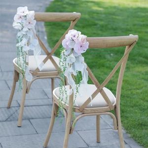 Dekorativa blommor återanvändbar stol tillbaka Artificial Flower Pography Props for Outdoor Wedding Church Decoration Festlig bankettförsörjning
