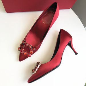 Rote Strass-Sandalen mit Kristallverzierung, Stiletto-Absätze für Damen, Party-Abendschuhe, offene Zehenpartie, Kalbsleder, Spiegelleder, Luxus-Designer, Heiraten