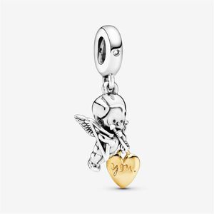 100% 925 Sterling Silver Cupid and You Heart Dangle Charms Fit Original European Charm Bracelet Fashion Women Wedding Engagement J194K