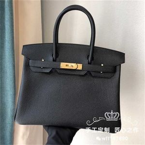 Handbag Genuine Platinum Leather Bk Designer Director's All Manual Wax Thread Sewing Bag Togo Cowhide Bag25 Elephant Grey Gold and Silver Clasp Q0l4