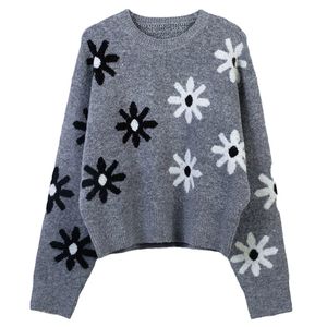 1008 2023 Milan Runway Spring Women's Sweaters märke samma stiltröja långärmad svart vit rosa grön besättning hals Kint Mingme