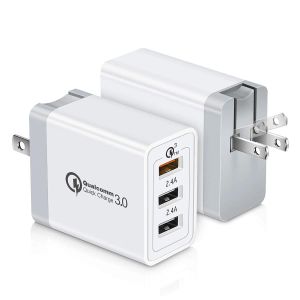 US EU UK plug QC3.0 Fast Charger 3 Ports USB AC Home travel wall adapter for mobilephones ,tablets,power banks LL