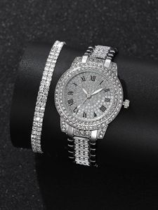 Другие часы Набор из 3 предметов Серебряные роскошные часы со стразами Женские кварцевые часы-браслет с кристаллами Наручные часы Женское платье Наручные часы Relogio 231018