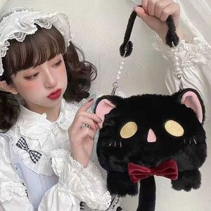 Söta crossbody väskor tecknad katt handväska svart vit handbärande kawaii plysch jk flickor axel handväska lolita 220923