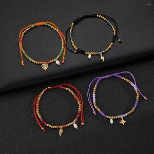 Strand Colorful Beads Stainless Steel Geometric Heart Feather Pearl Bracelets For Women Red Rope Thread String Wedding Party Jewelry