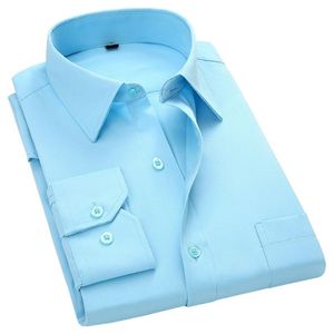 Negócios masculinos casual manga longa camisa de ajuste fino sarja cor sólida camisa social masculina preto azul branco roxo verde rosa 4xl 2292v