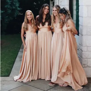 9 Color Bridesmaid Dresses 2023, Sexy Split V Neck Backless Sleeveless Formal Wedding Evening Party Gowns