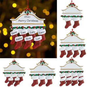 Juldekorationer harts Julprydnader DIY Handwrite Family Xmas Tree Hanging Pendent Ornament's Pise Pise Xmas Socks Navidad Decorations X1019