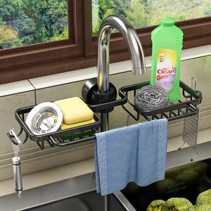 Aluminum Kitchen Sink Drain Rack Adjustable Storage Shelf Soap Dish Drainer Faucet Holder Bathroom Shower Storage With Hooks