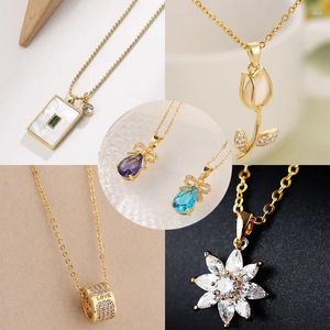 Anhänger Halsketten Luxus Tulpen Wasser Tropfen Zirkon Halskette Edelstahl Kette Geometrische Choker Schmuck Party Geschenke Für Frauen Mädchen