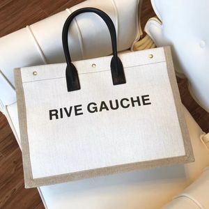 Rive gauche kvinnors shoppare väskor lyxdesigner mode canvas koppling väskor kors kropp axel väskor totes 7a kvalitet handväskor lady beach topp handtag veckor väskor