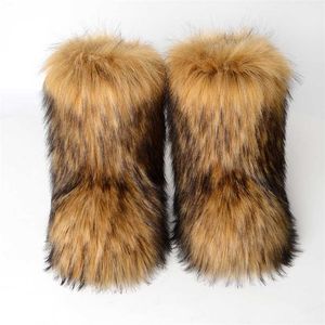 Botas superiores novas pele de inverno integrado raccoon cão cabelo botas de neve das mulheres sapatos ao ar livre médio