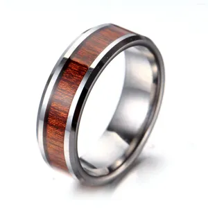 Anelli a grappolo 8mm Punk Semplice Anello di fidanzamento in tungsteno con intarsio in carta di legno Matrimonio per uomo Donna Boho Gioielli di San Valentino