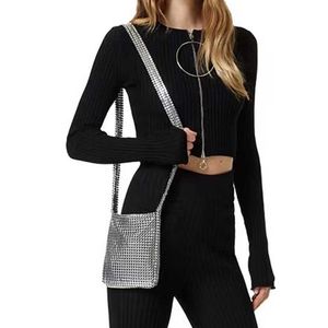 2023 neue geometrische Metall Umhängetasche für Frauen Bling glänzende Aluminium Blatt Handtasche Mode Schultertasche