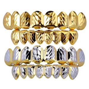 18k Gold Plated Mouth Grillz Hip Hop Teeth Caps 6 Top Bottom Fang New High Quality Christmas Halloween Gift194Z