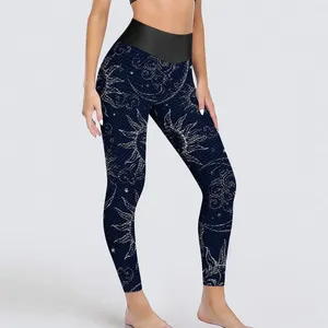 Leggings da donna Sun Moon Stars Pantaloni da yoga Donna Vintage Celestial Sexy a vita alta Legging sportivo Leggins da corsa personalizzati senza cuciture