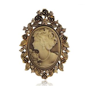 Pins Brooches Whole- Vintage Wedding Accessories Joyeria Cameo Beauty Queen For Women Crystal Rhinestone Gold Silver Antique 272B