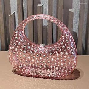 Borse da sera Borsa da donna in acrilico trasparente di lusso con strass lucido a mezzaluna