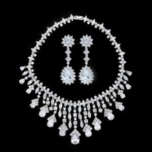 Luxury Shiny Zircon Set Necklace Earring Electroplated Platinum Copper Set AAA Zircon High Grade Necklace Jewelry for Women's Wedding Engagement Banquet Dinner SPC