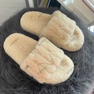 Designer authentic wool fur slippers Ladies winter sandals Ladies fashion designer fluffy plush slippers winter indoor hair slippers