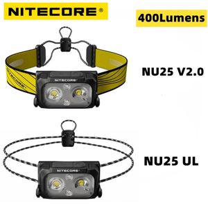 Gadgets ao ar livre NU25 UL V2 Farol recarregável 400Lumens Feixe duplo Equipado holofote holofote Ultra leve Iluminação de farol 231018
