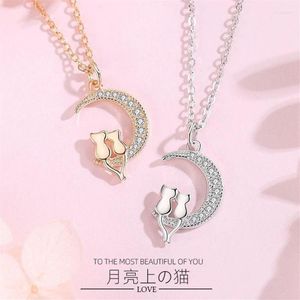 Ожерелья с подвесками, ожерелье с милыми животными, кошкой и луной, очаровательная цепочка для влюбленных, котенок, счастливые украшения для женщин, Gift301C
