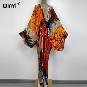 Sexy bech di alta qualità arrotolato a mano in rayon di seta con stampa di moda WINYI Maxi abiti da donna lunga spiaggia con scollo a V abito bohémien 22305z