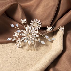 Düğün Saç Tomberi Çiçek Kristal Tiaras Gelin Saç Takı Lüks Kraliçe Saç Milletvekili Marrige Noiva Saç Aksesuarları Altın Bijoux