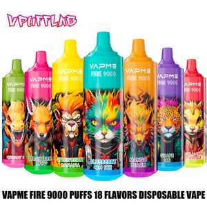 100% original vapme fire 9000 puffs dispositivo vape descartável 850mah tipo-c bateria 0.8ohm bobina de malha 18 sabor em estoque