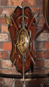 Escudo Romano Antigo Esparta Espada Decoração de Parede Escudo Antigo com Armadura Machado Medieval Ornamento de Leão Artesanato KTV Bar Pendurado na Parede 21079435985