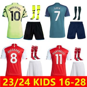 Kids 2023 2024 Kits de Futebol Fatos Saka G. Jesus Smith Rowe Jersey 23/24 Gunners Martinelli Odegaard Thomas Nketiah Tierney Kit de futebol infantil